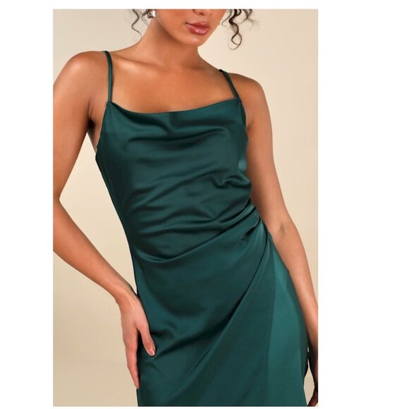 Lulus Hollywood Forest Green Satin Midi Dress Women's Size Large  NWOT - Picture 3 of 6